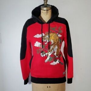 Koodoo Size M Playground New York Sweatshirt Embroidered Tiger Pockets Red Black